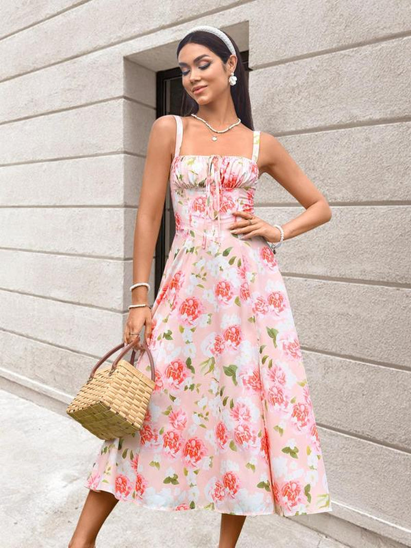 Women'S Plain & Floral Print Cami Dress, Elegant Sleeveless a Line Dress for Party Holiday Wedding Guest, Ladies Summer Clothes