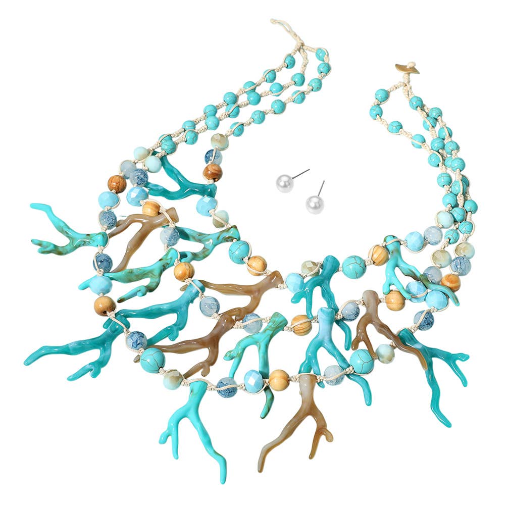 Sensibling Corp. - Celluloid Acetate Coral Beaded Layered Statement Necklace