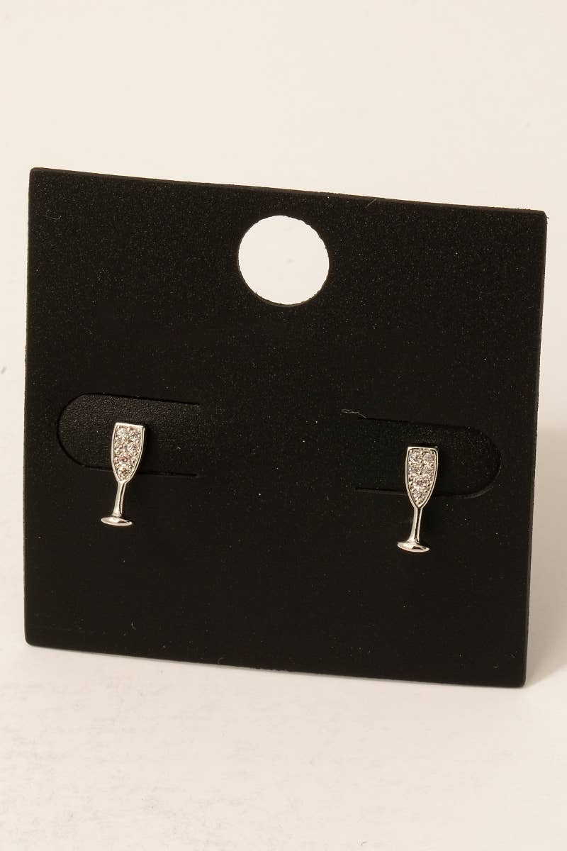 Fame Accessories - Gold Dipped Cz Pave Champagne Glass Stud Earrings: Gold
