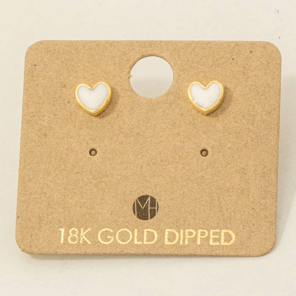 Fame Accessories - Gold Dipped Mini Enamel Heart Stud Earrings: PK