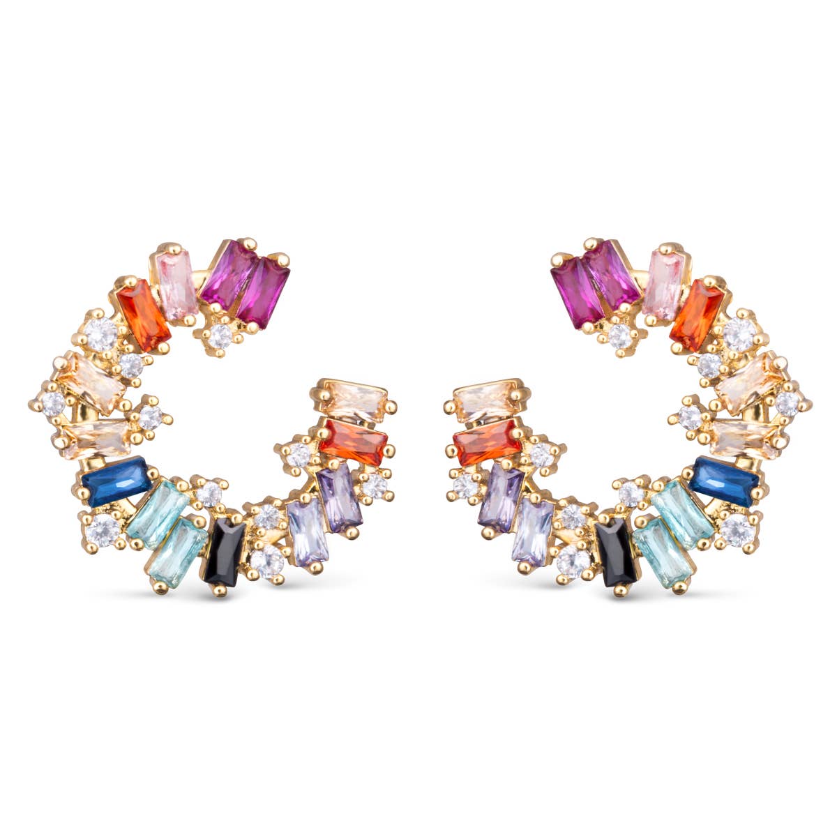Amanda Blu - Multi-Color CZ Open Circle Earrings - Gold