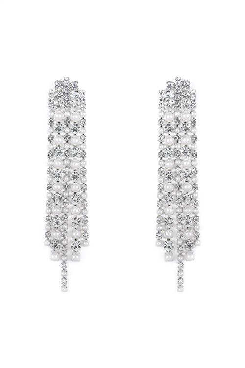 MYS Wholesale Inc - Rhinestone Pearl 5 Line Drop Earrings: Crystal Gold