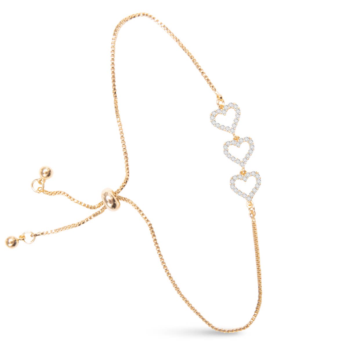 Amanda Blu - Triple Heart CZ Pull Cord Bracelet - Gold