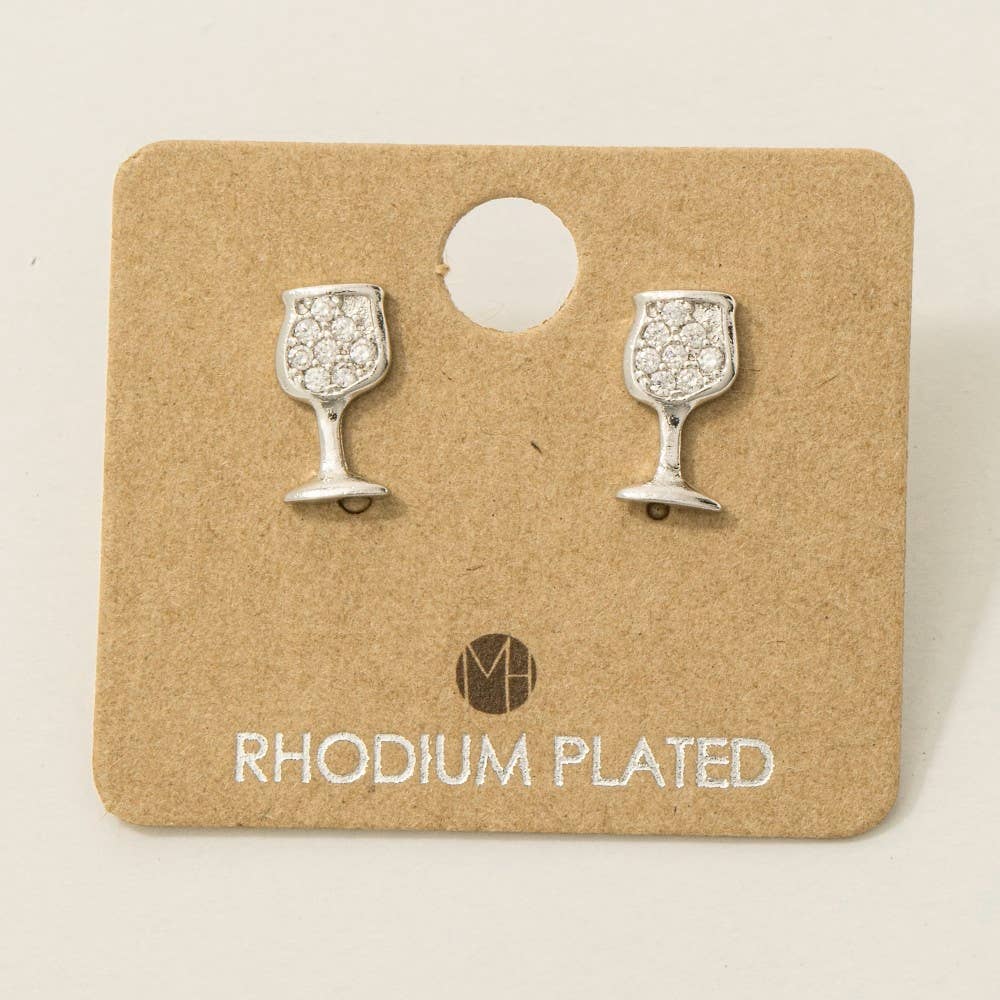 Fame Accessories - Gold Dipped Mini Pave Wine Glass Stud Earrings: G