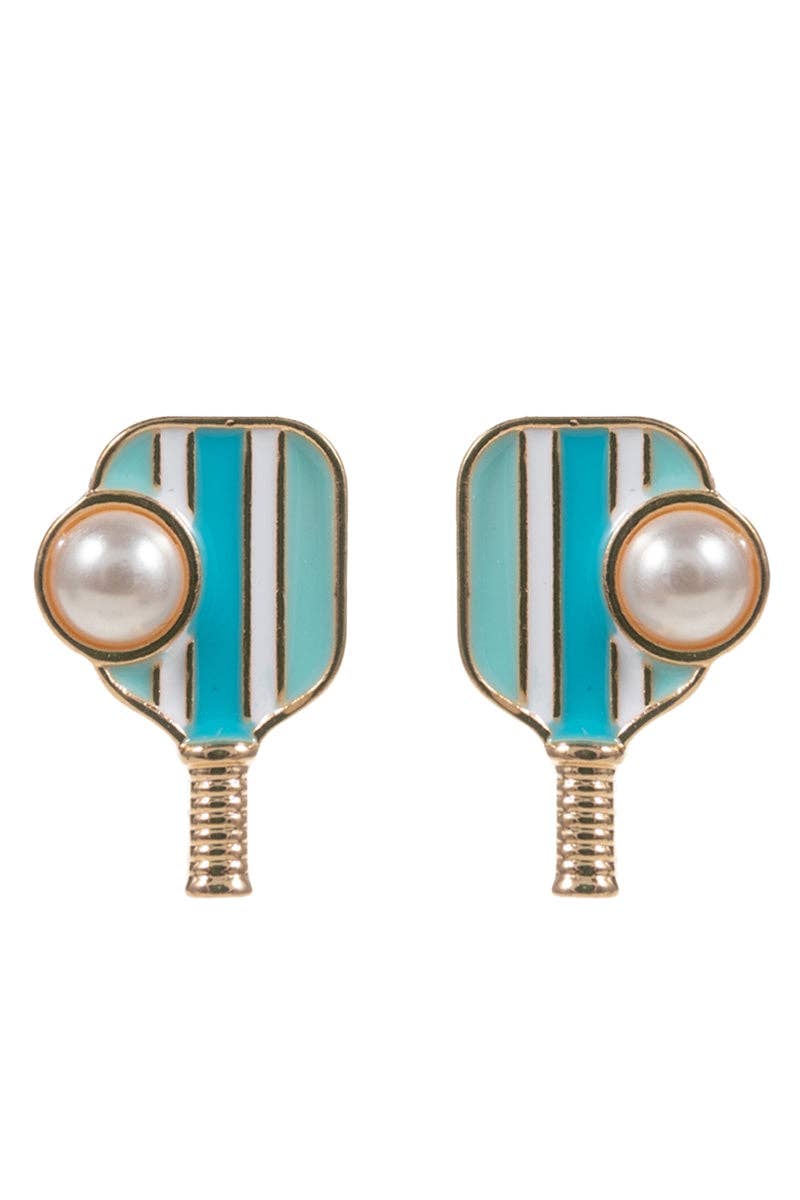 Designature New York - Pickleball Enamel With Pearl Post Earrings Gameday: Pink / ONE