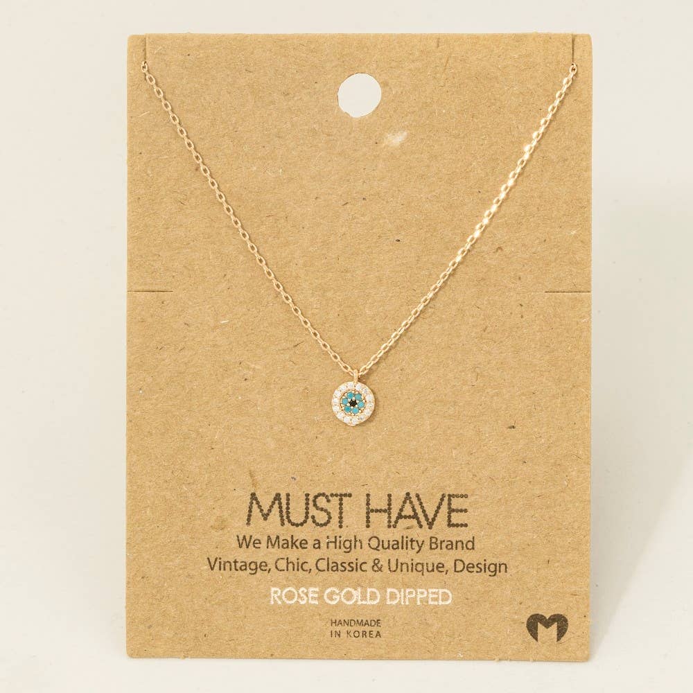 Fame Accessories - Gold Dipped Cz Trim Evil Eye Coin Necklace: SL