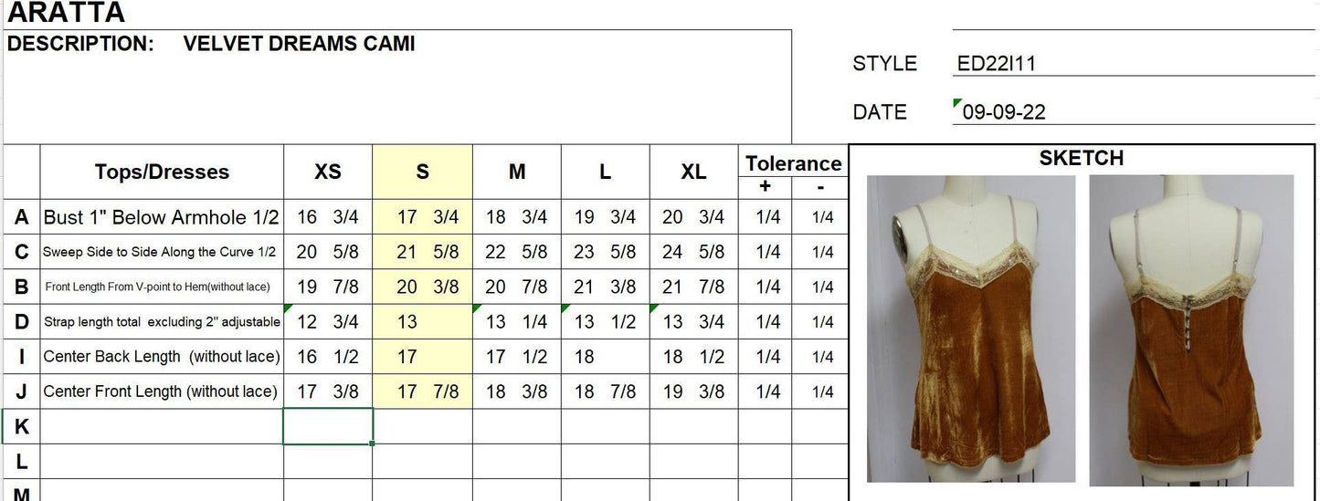 Aratta - Velvet Dreams Cami (Beaded Trim): Black / M