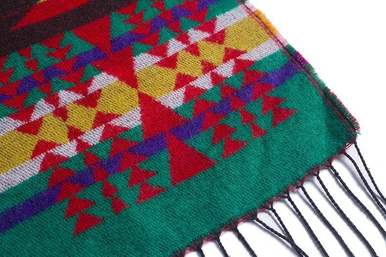 HIDDENBRAND - Boho aztec hooded poncho with toggle closure: Red / M