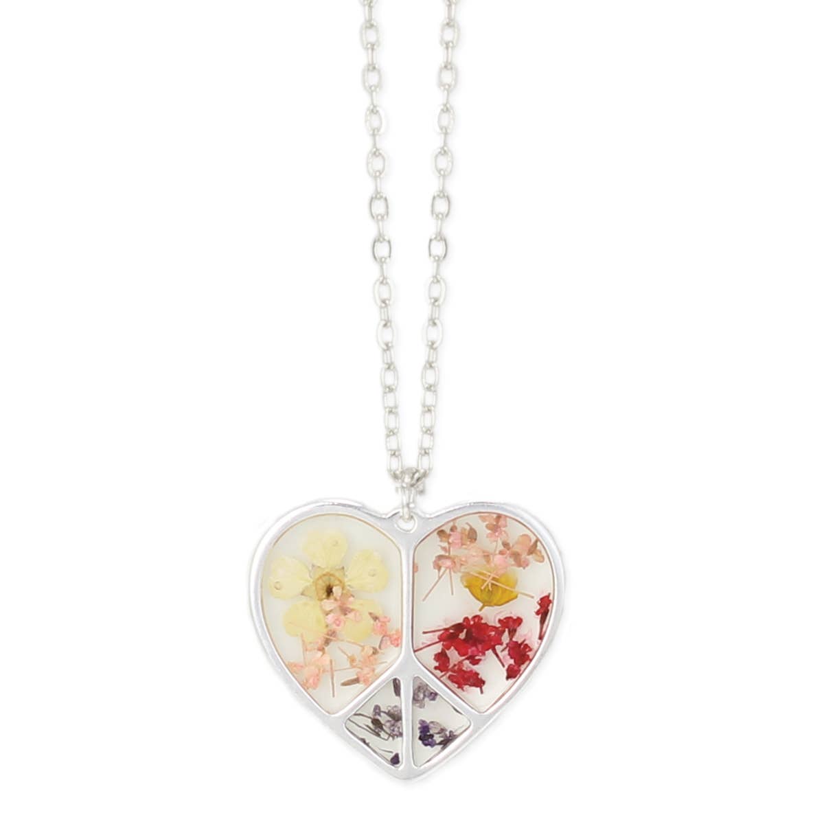 ZAD - Dried Flowers Silver Peace Heart Necklace