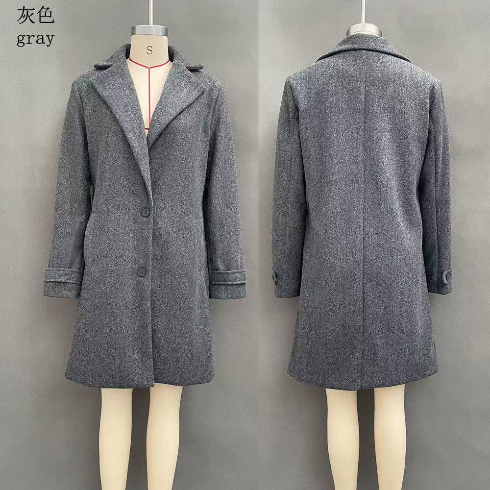 Suhkasana - Women's Vintage Lapel Single Breasted Mid Long Coat: Camel / S