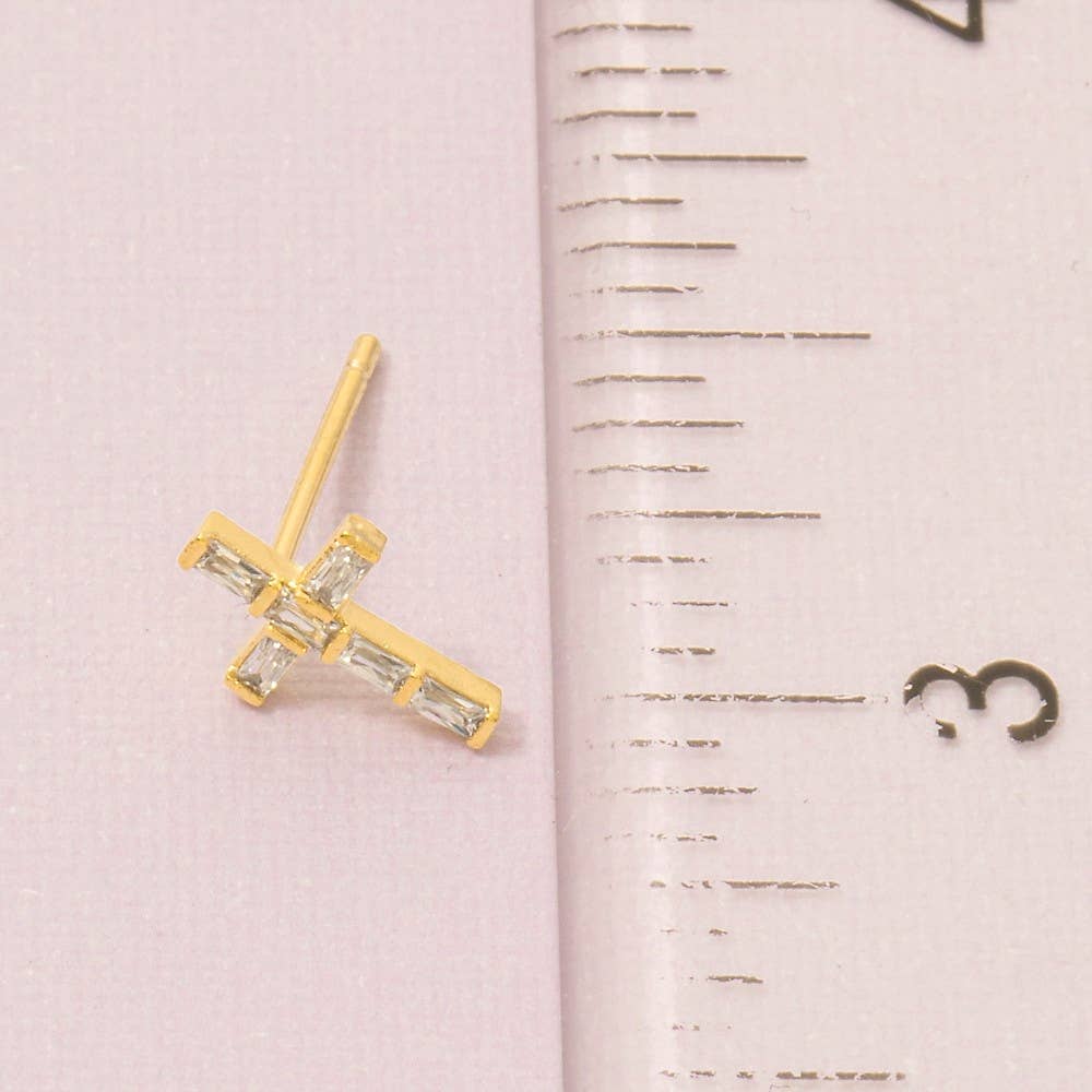 Fame Accessories - Mini Cross Stud Earrings: S
