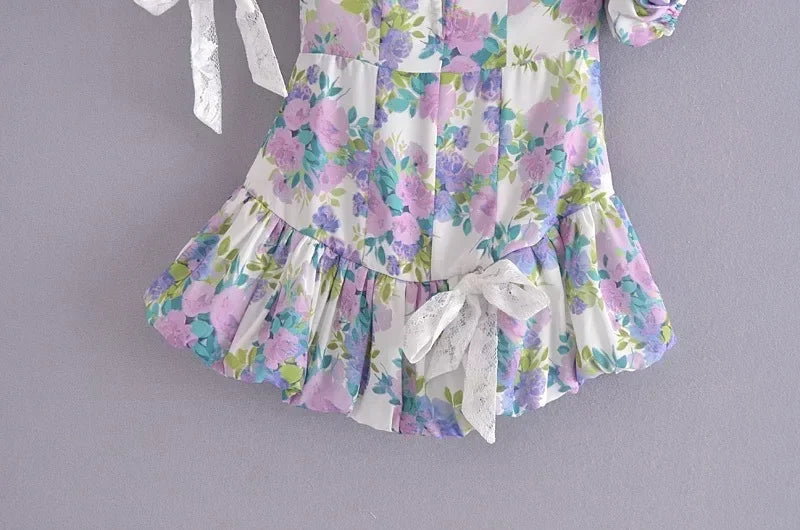 High Quality Asymmetric Off the Shoulder Sexy Lace Ruffled Summer Holiday Vocation Beach Women Mini Dress