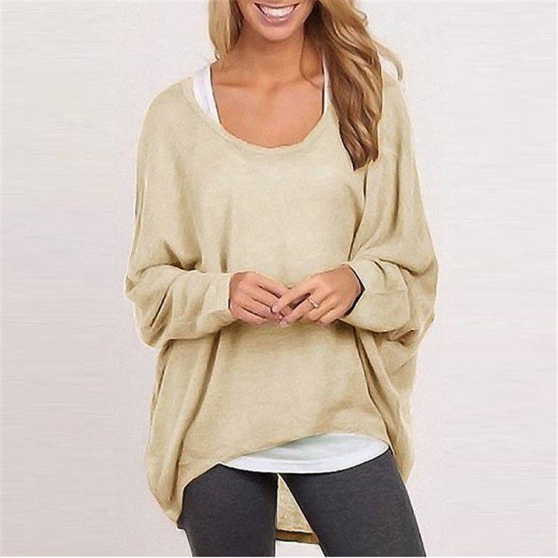 Suhkasana - Women's Oversized Crewneck Knit Pullover Sweater Top: Black / S
