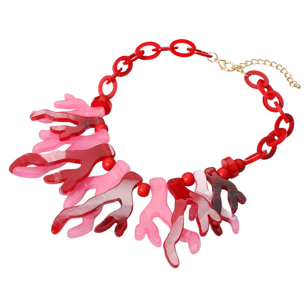 Sensibling Corp. - Celluloid Acetate Coral Beaded Collar Necklace: Red