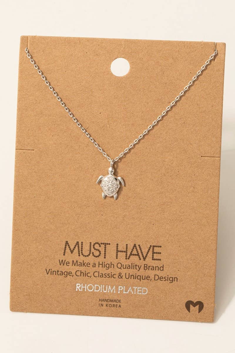 Fame Accessories - Gold Dipped Cz Studded Turtle Pendant Necklace: G