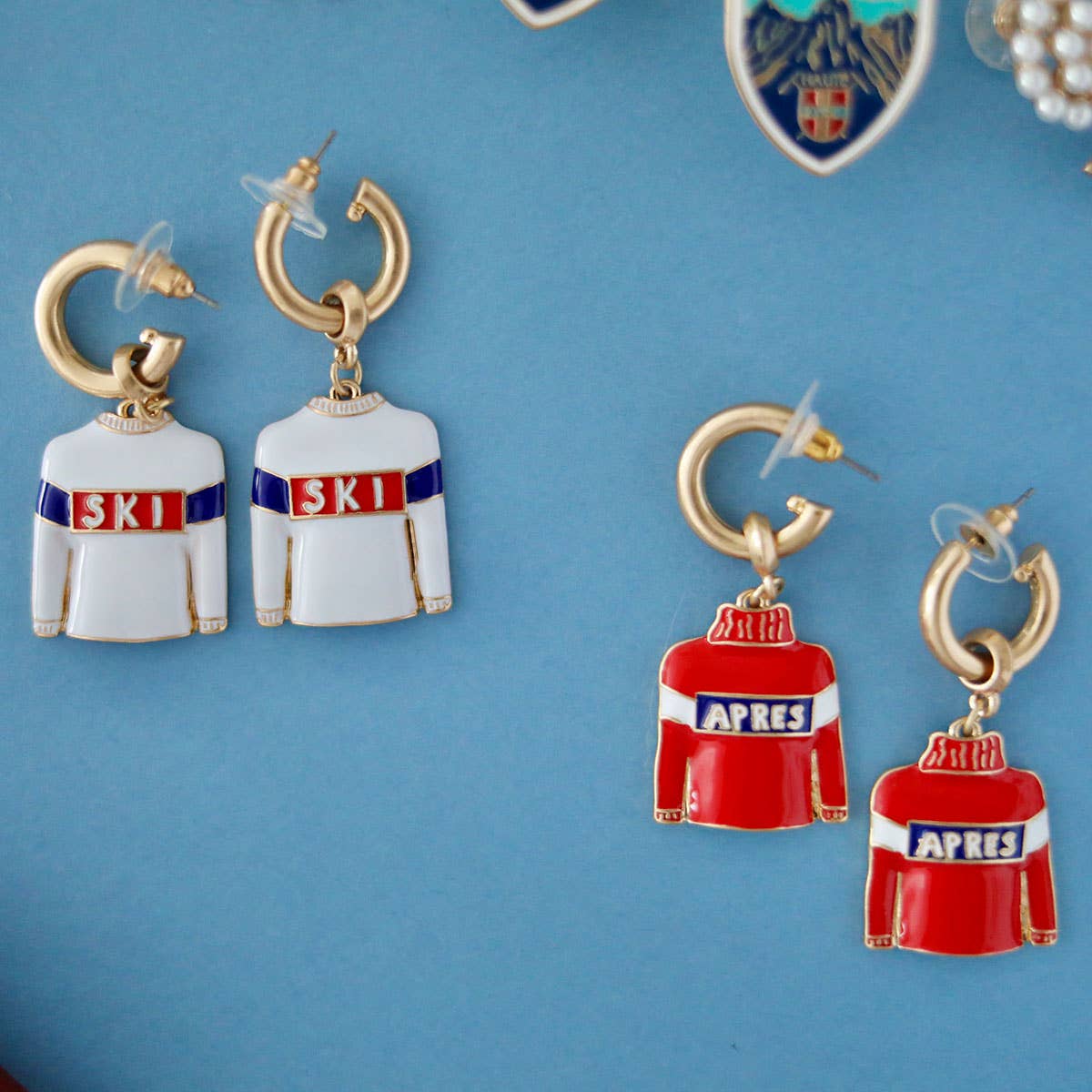 Canvas Style - Aspen Ski Sweater Drop Hoop Enamel Earring in White