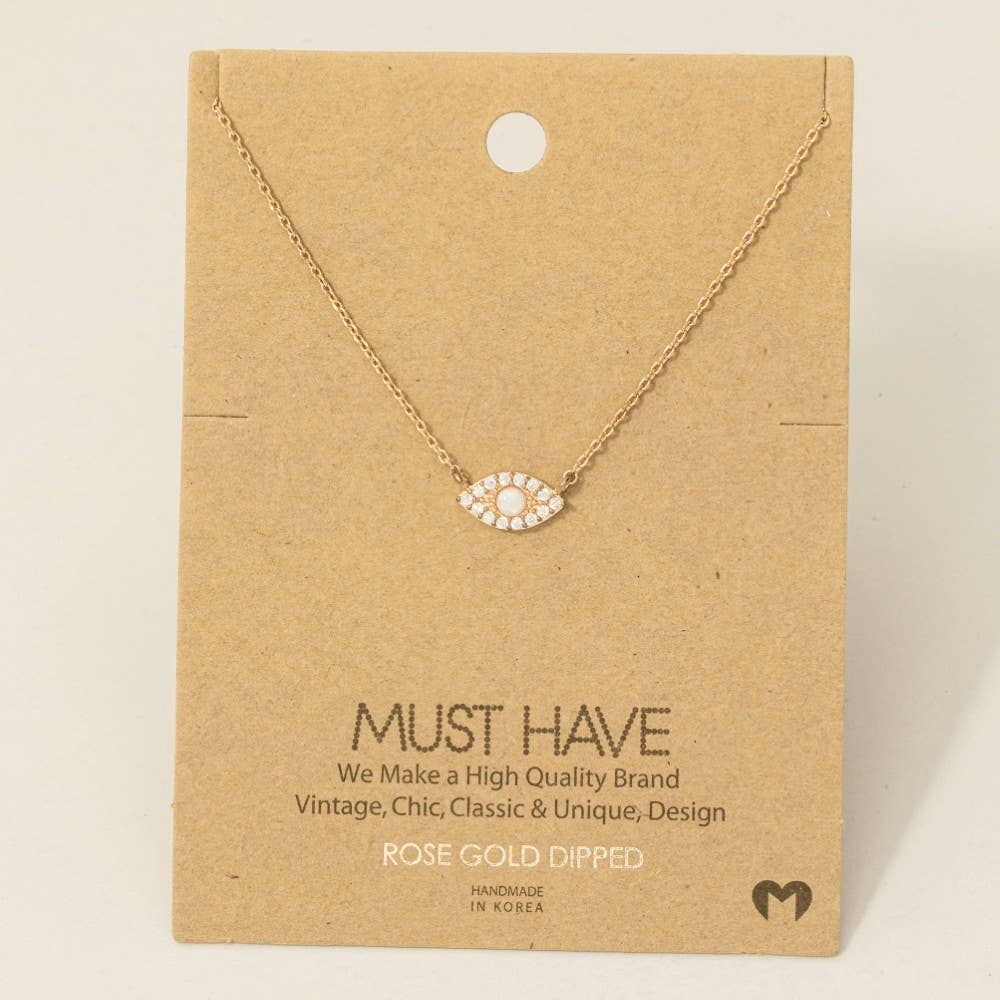 Fame Accessories - Gold Dipped Opal Studded Evil Eye Charm Necklace: S