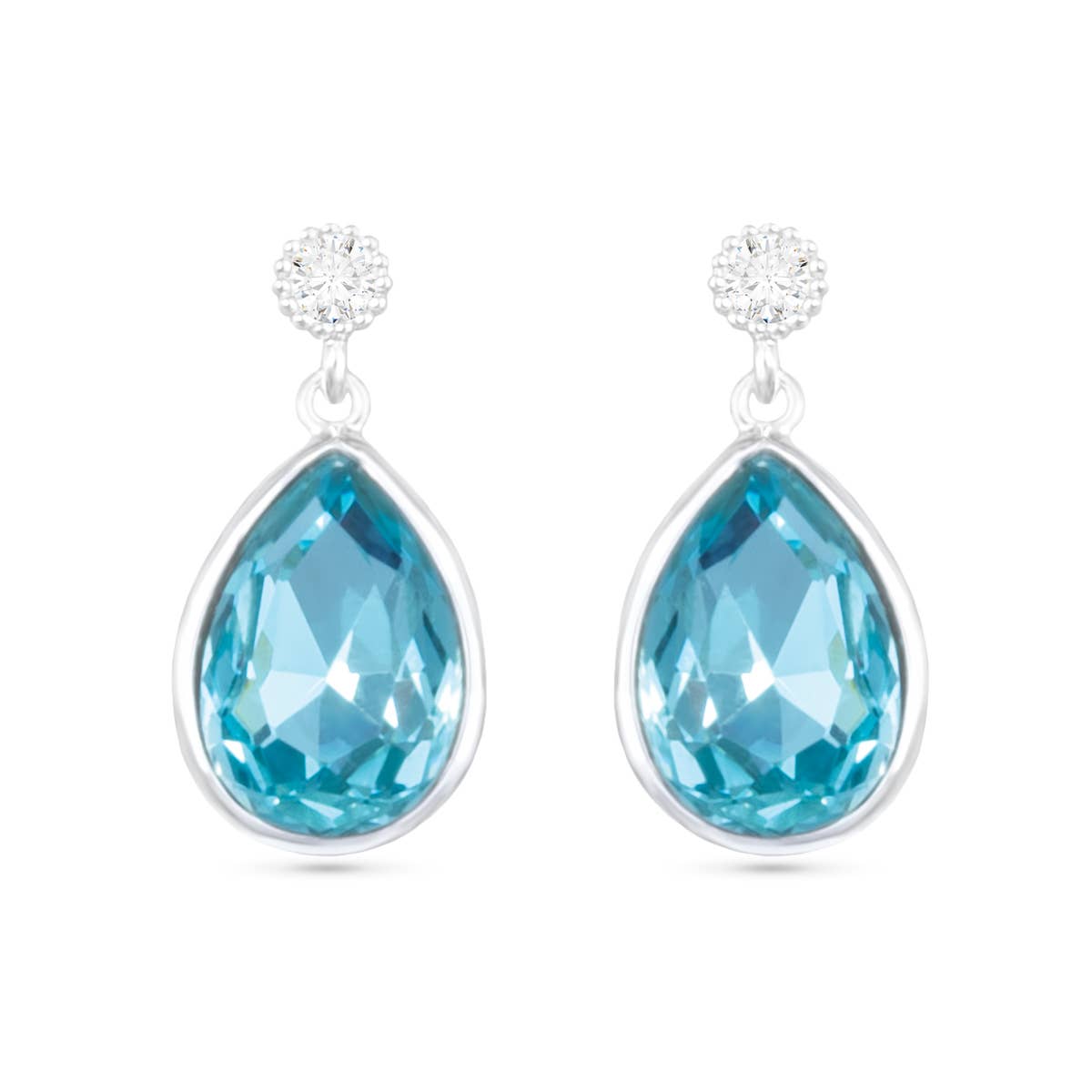 Amanda Blu - Pear Shaped Blue CZ Drop Earrings - Silver