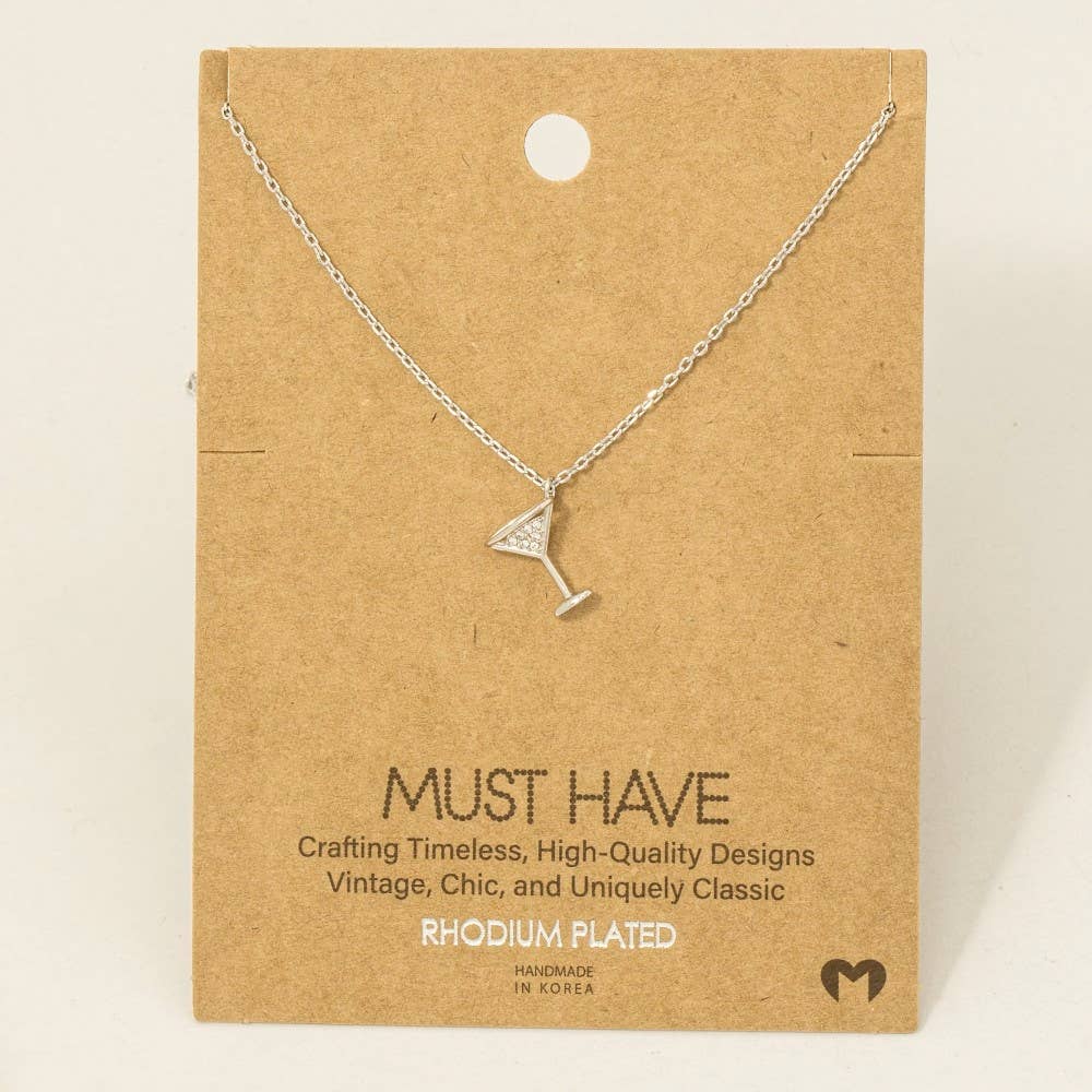 Fame Accessories - Gold Dipped Cz Martini Pendant Necklace: R