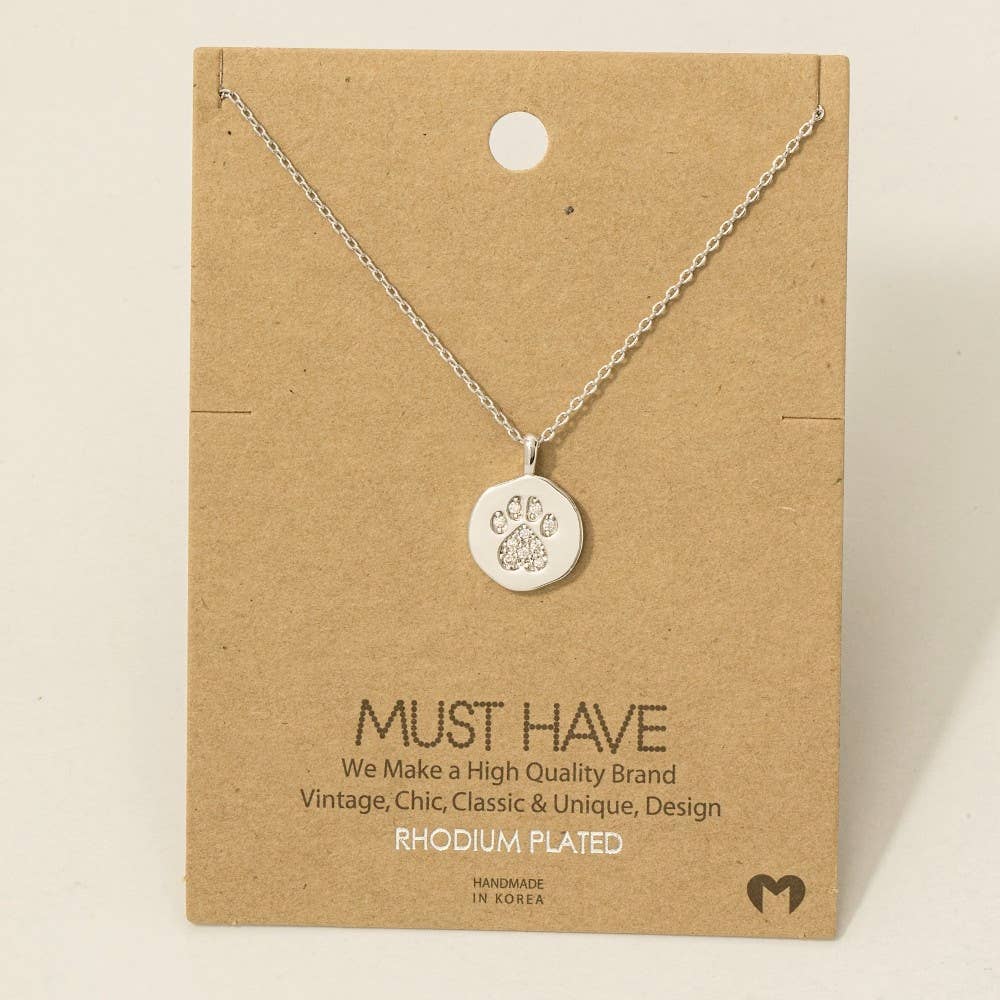 Fame Accessories - Gold Dipped Pave Dog Paw Pendant Necklace: G