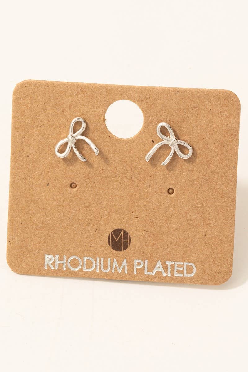 Fame Accessories - Gold Dipped Mini Ribbon Bow Stud Earrings: G