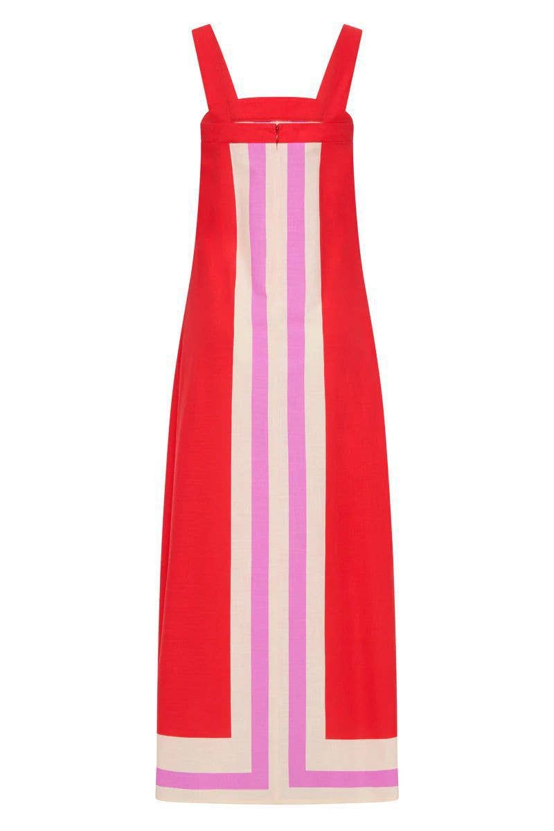 Rosa Clothing - Colorblocked resort slip maxi dress: Red / M