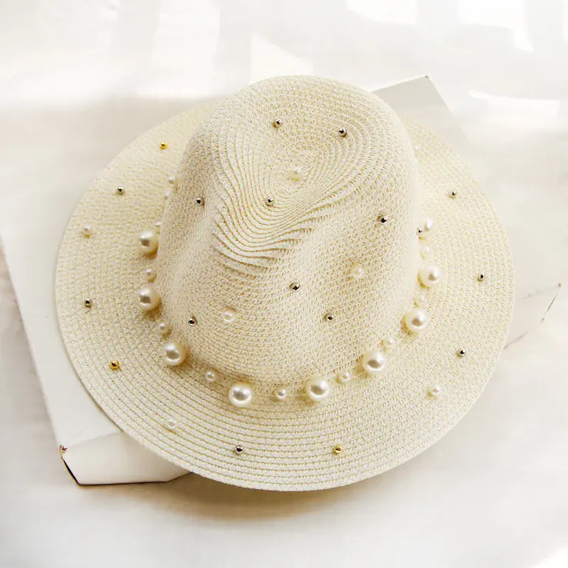 Fashion Simple Pearl Wide Brim Sun Hat