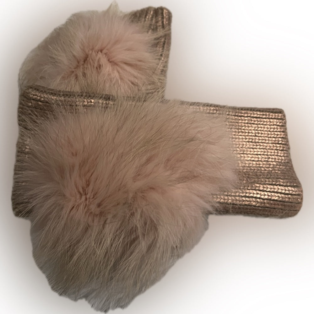 Adrienne Landau Fingerless Fox Fur Rose Gold gloves