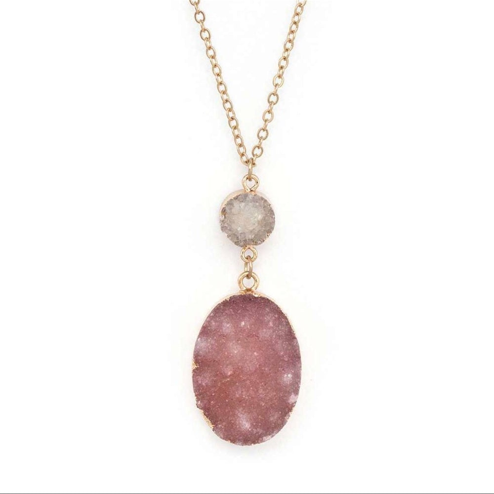 Druzy Genuine Stone Long Pendant