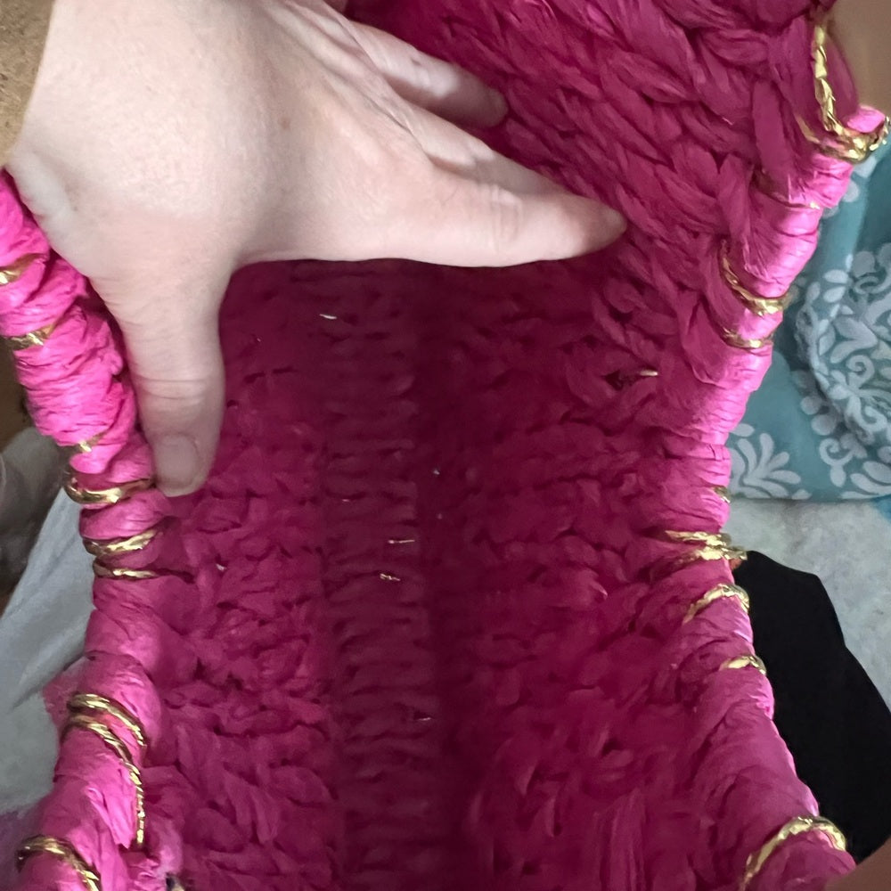 Pink and Gold Woven Women's Bag