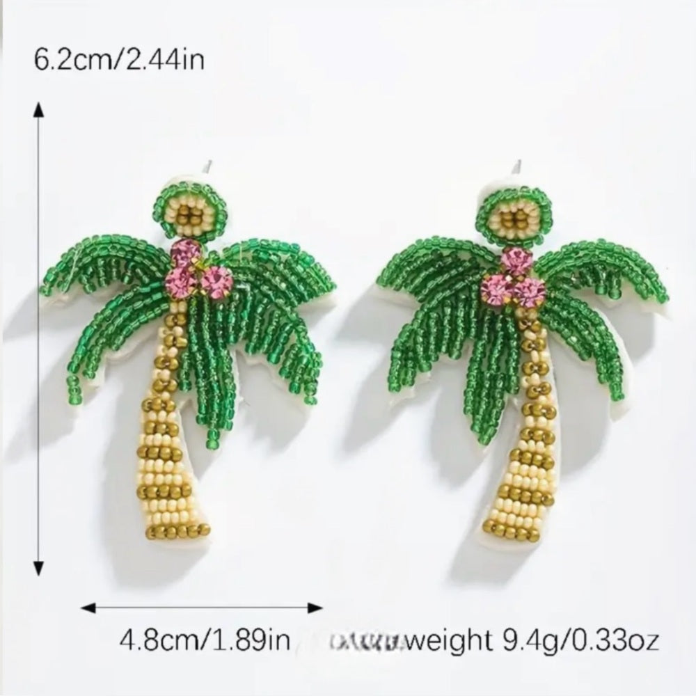 Tropical Palm Tree Beaded Earrings