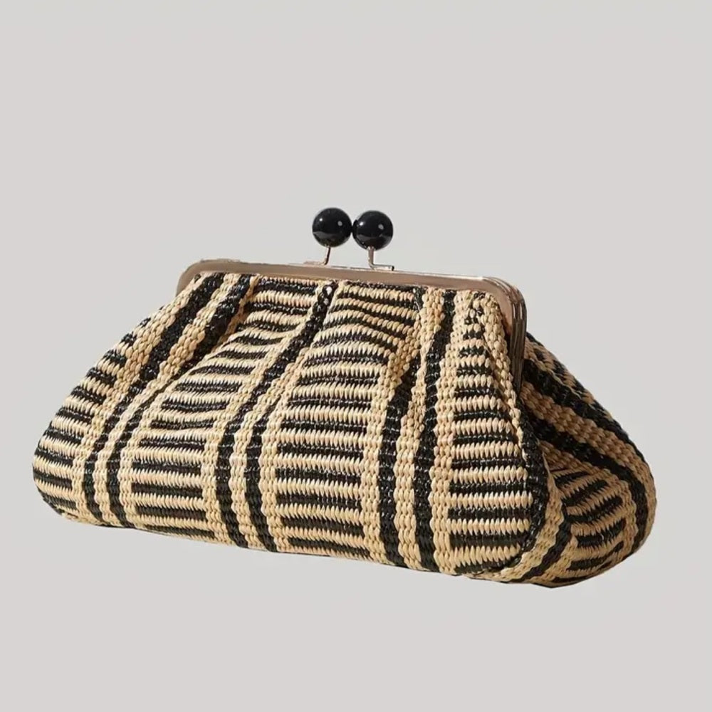 Striped Black and Tan Clutch Bag
