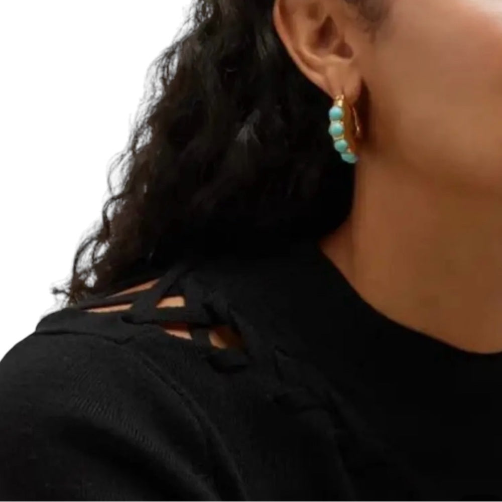 Gold and Turquoise Hoop Earrings
