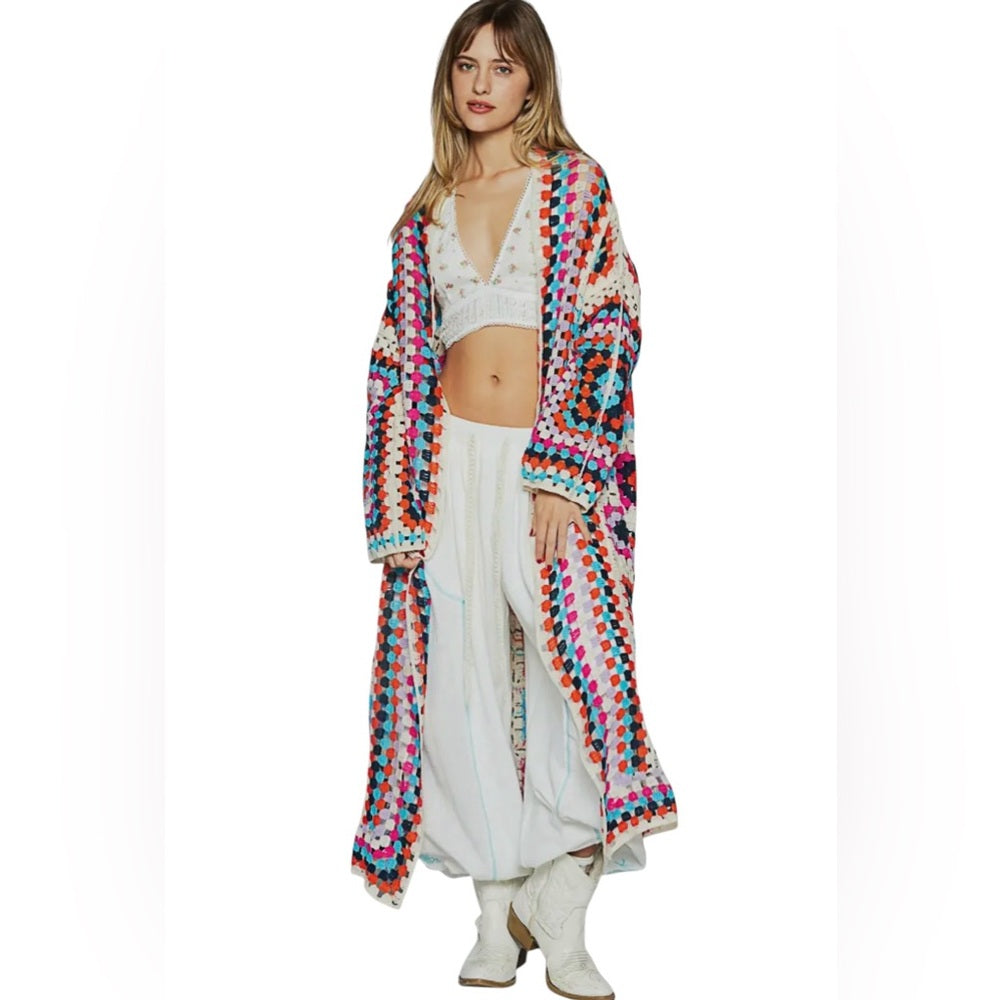 Multicolor Crochet Long Cardigan Sweater