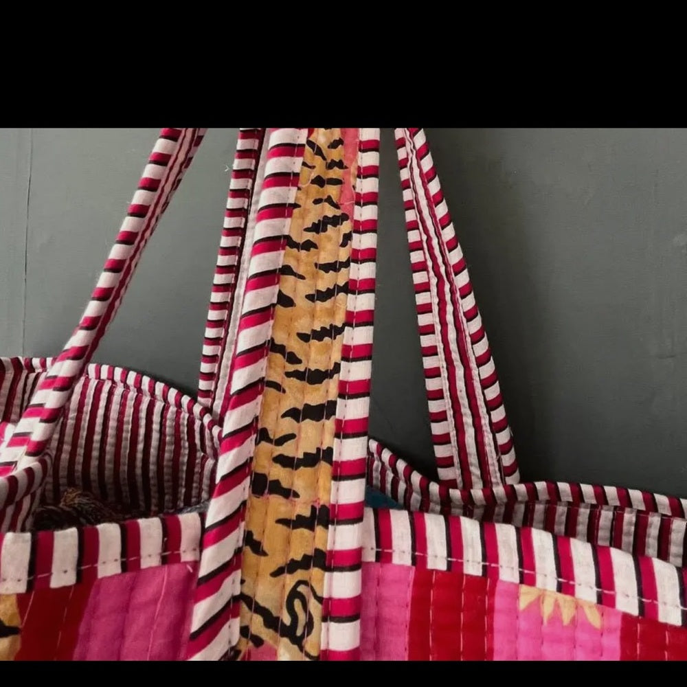 Tiger & Floral Quilted Reversible Cotton Eco Tote Bag