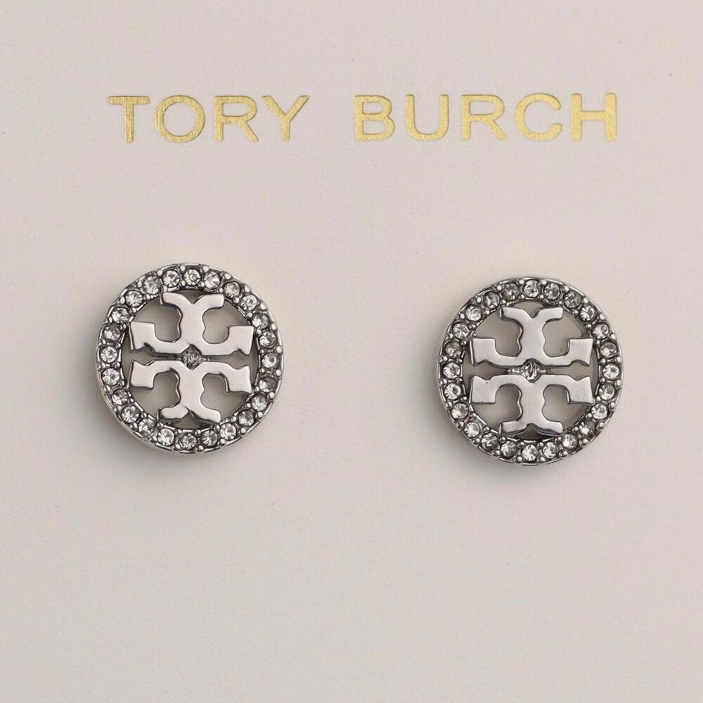 Tory Burch Silver Logo Stud Earrings