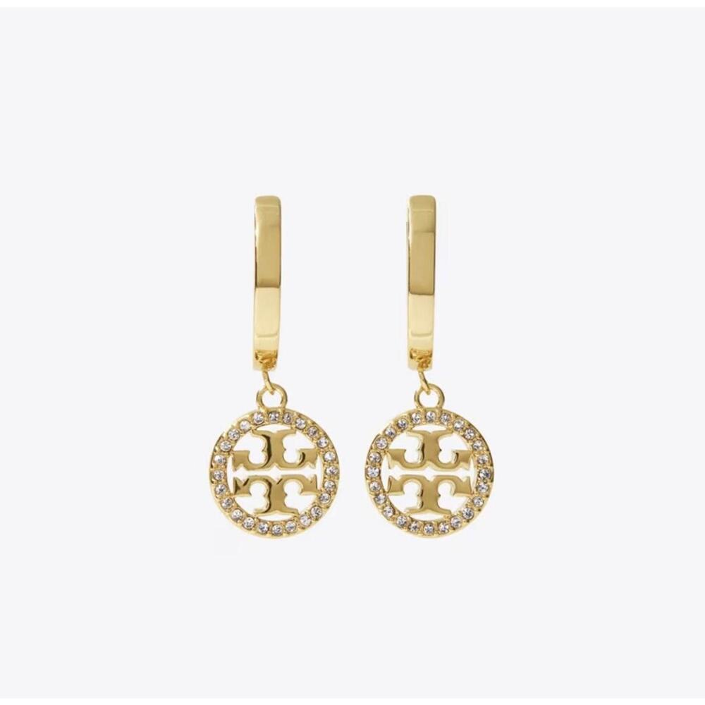 Chic Gold Tory Burch Hoop Earrings with Crystals
