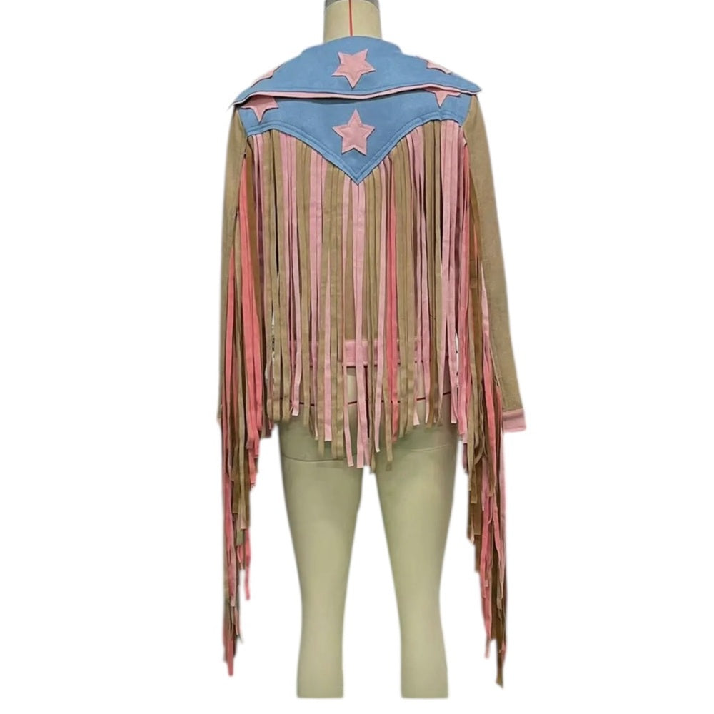 Fringe Suede Jacket in Tan and Pink- NWT