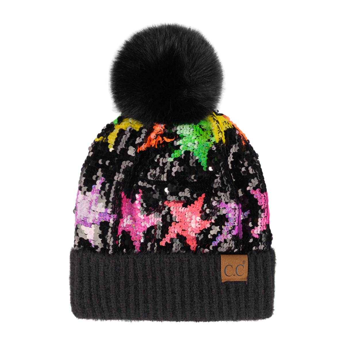 Truly Contagious - CC Sequin Fur Pom Beanie ( HTE0012 ) ( HTE0017 ): Black