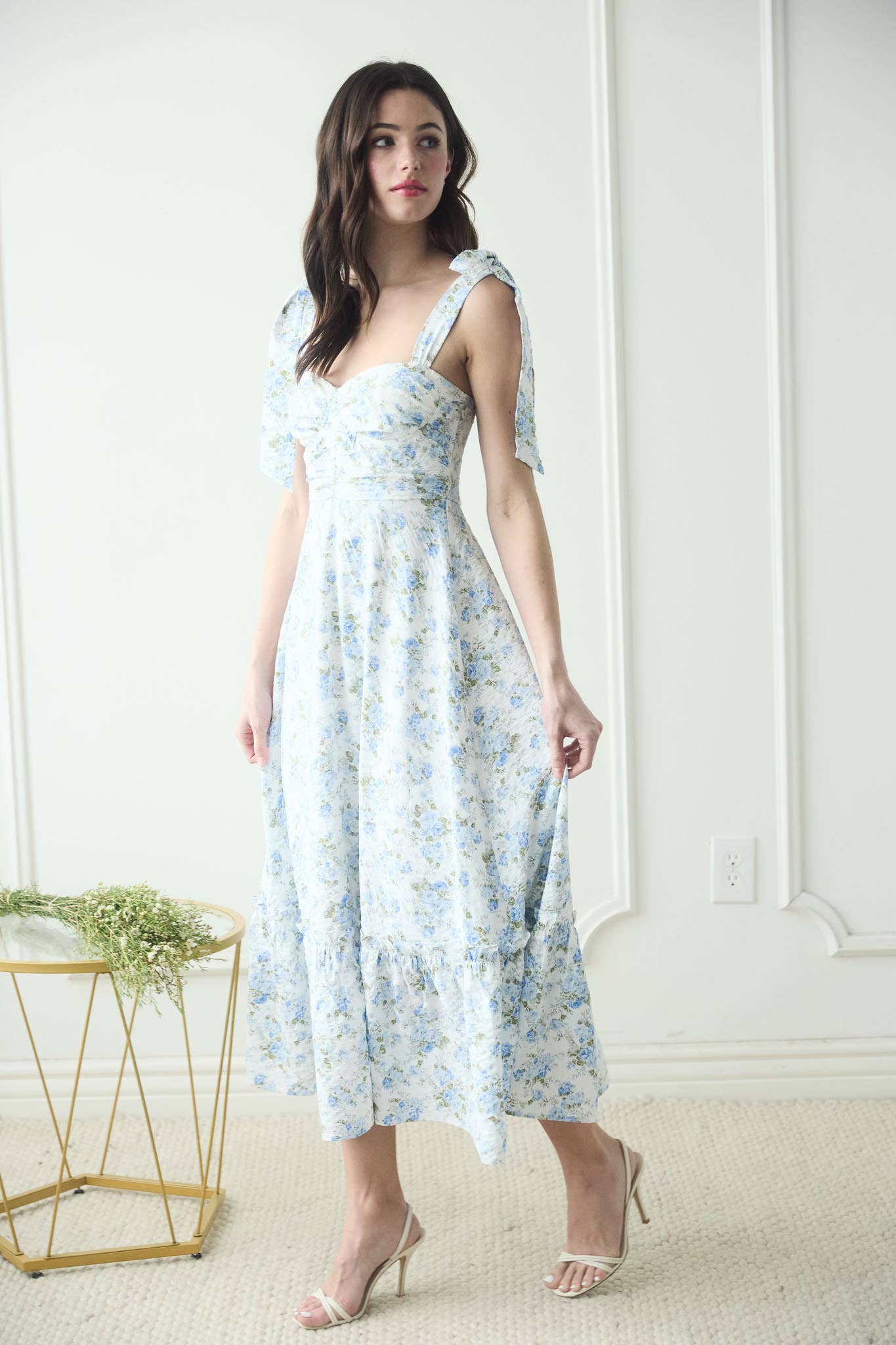 Blu Pepper - FLORAL TIE STRAP RUCHED DETAIL MAXI DRESS: PINK MULTI