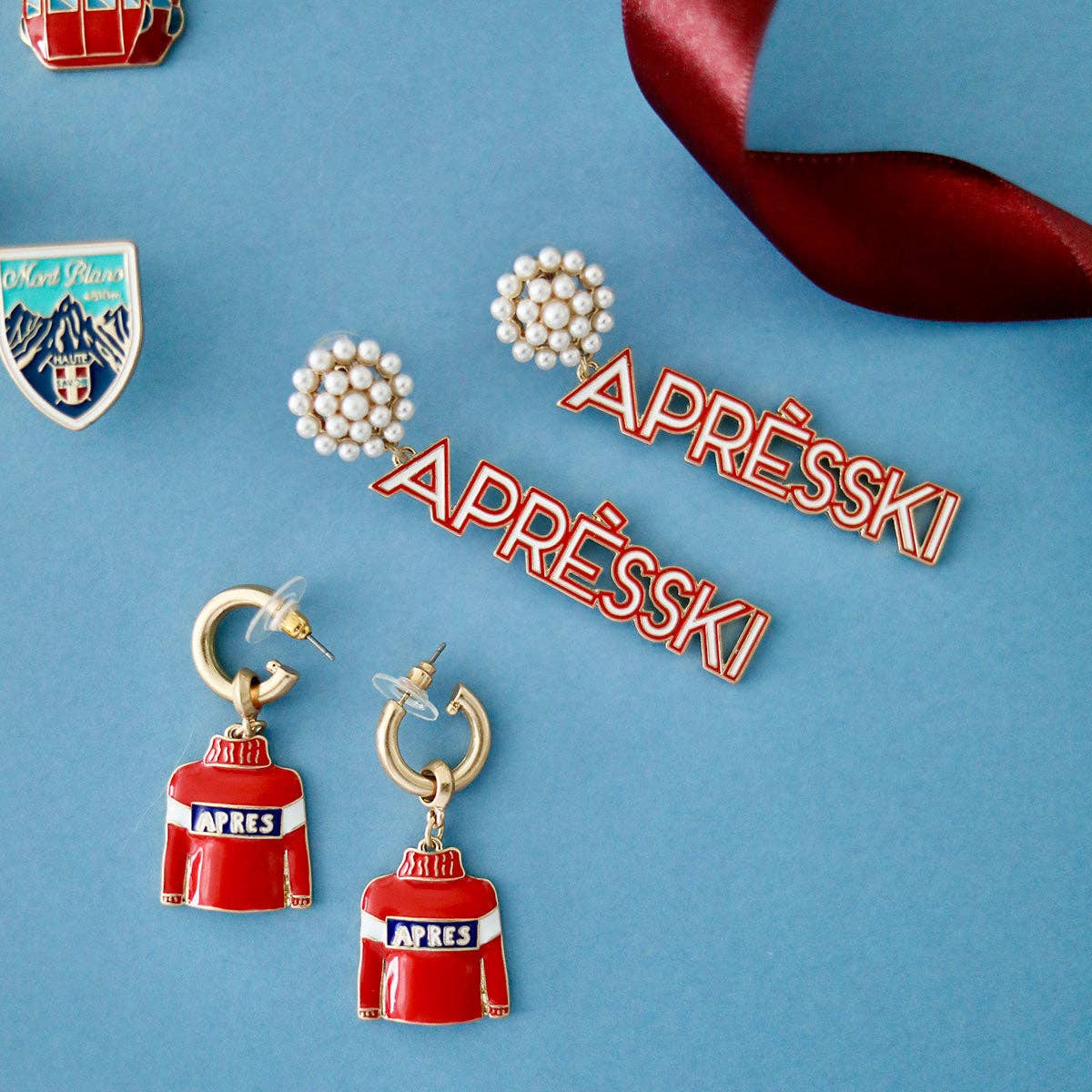 Canvas Style - Aspen Apres Ski Pearl Cluster Enamel Earrings