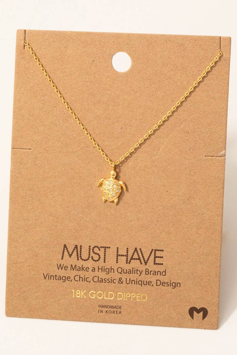 Fame Accessories - Gold Dipped Cz Studded Turtle Pendant Necklace: G