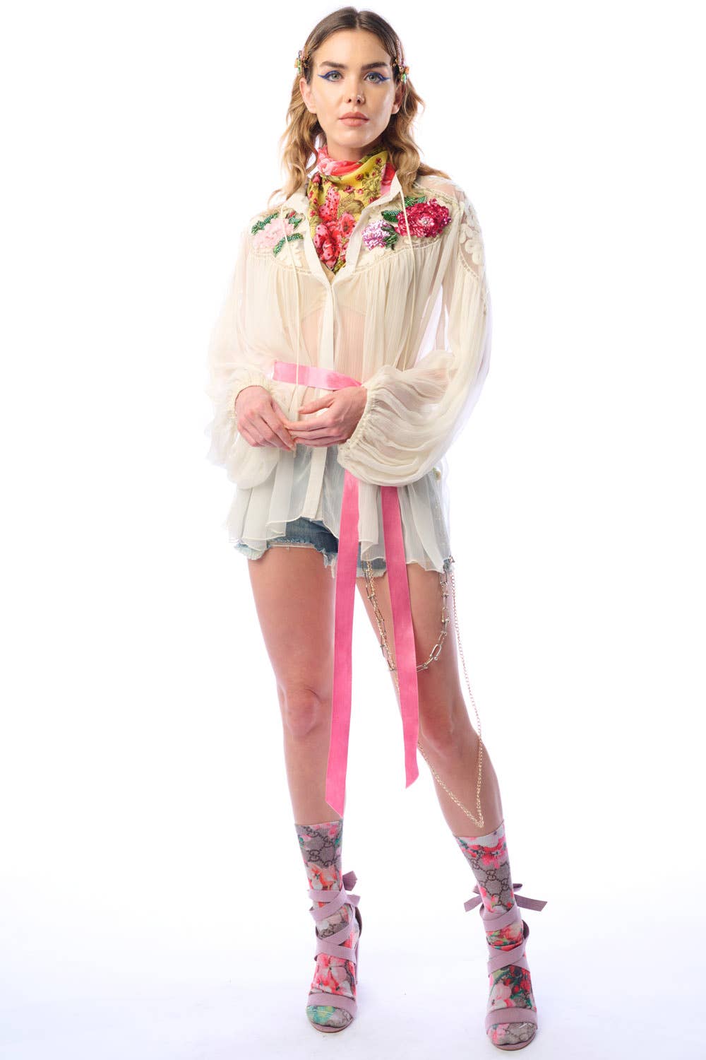 Aratta - Amora Chiffon Hand - Embellished Blouse / Top : Ivory / M