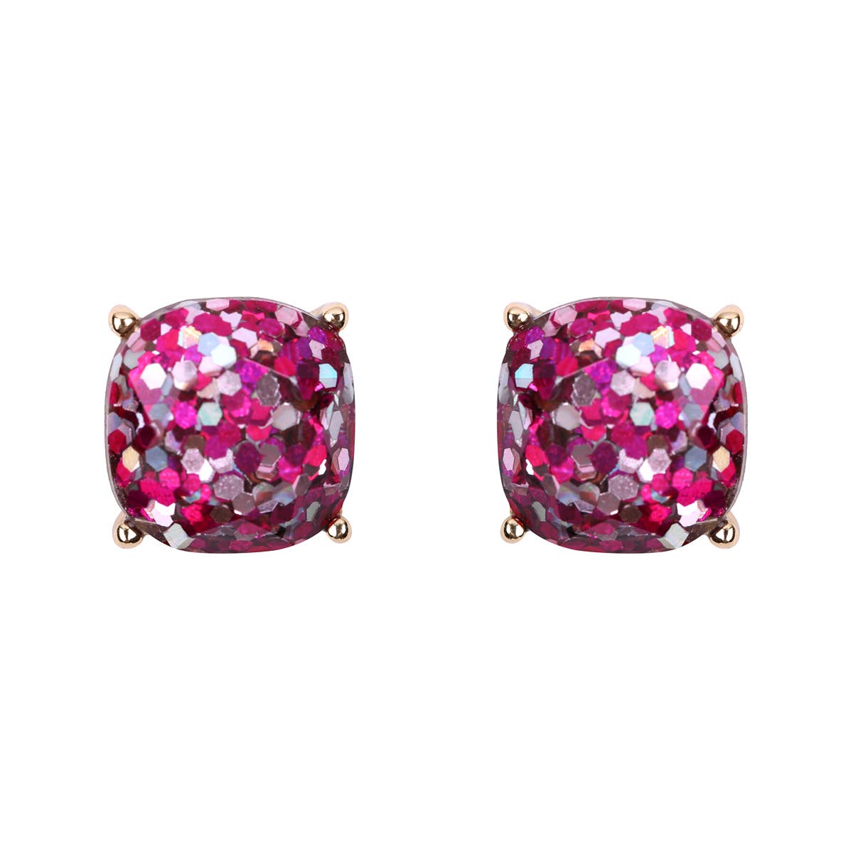 MYS Wholesale Inc - Faceted Glitter Cushion Acrylic Post Earrings: Fuchsia