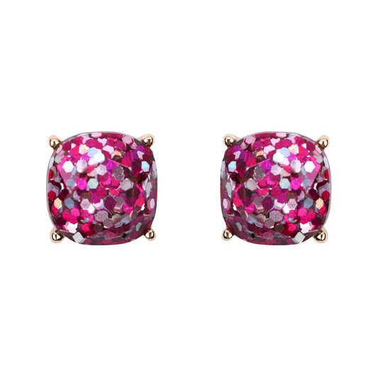 MYS Wholesale Inc - Faceted Glitter Cushion Acrylic Post Earrings: Fuchsia