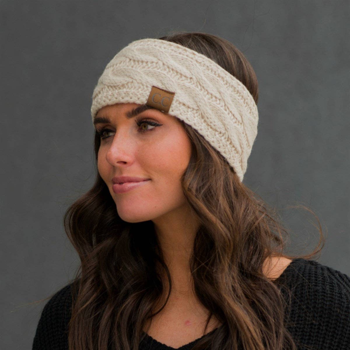 Truly Contagious - CC Cable Knit Lined Headwrap ( HW-20 ): Dark Melange Grey
