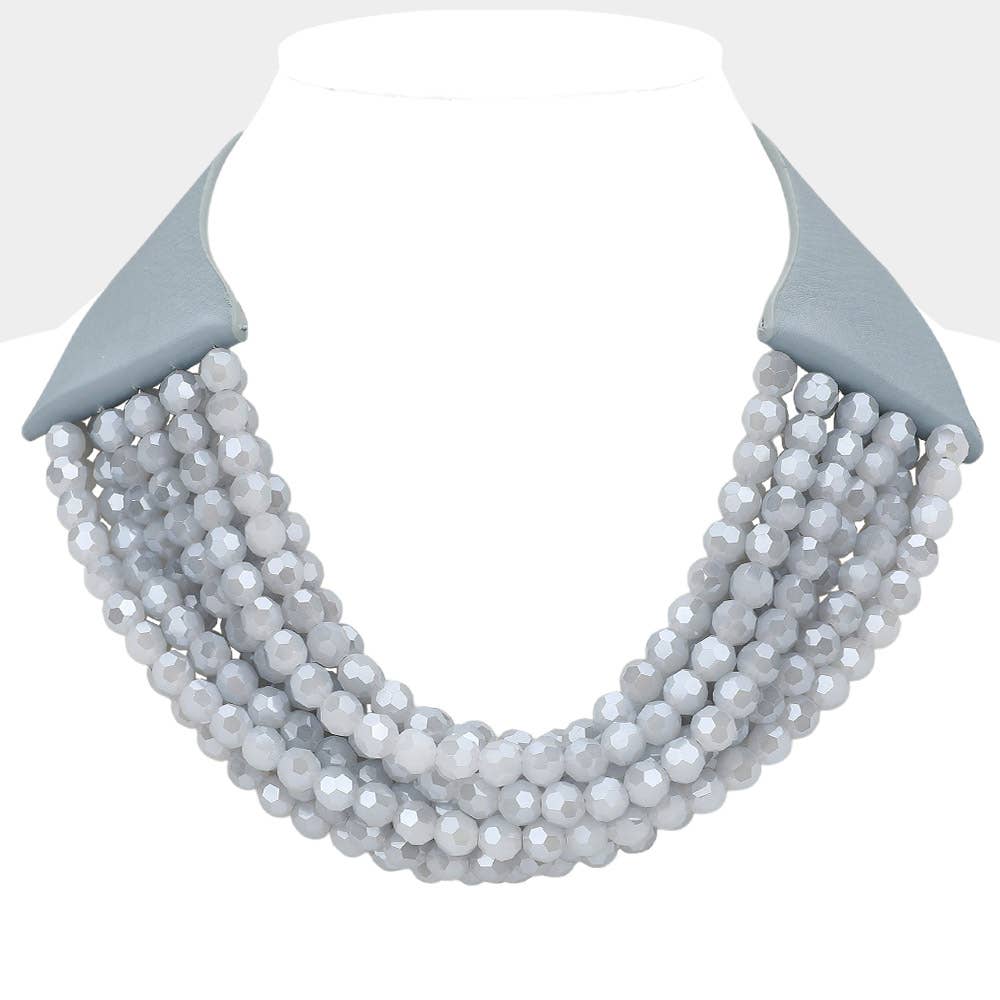 Sensibling Corp. - Chunky Acrylic Beaded Multi Layered Faux Leather Necklace: FUCHSIA