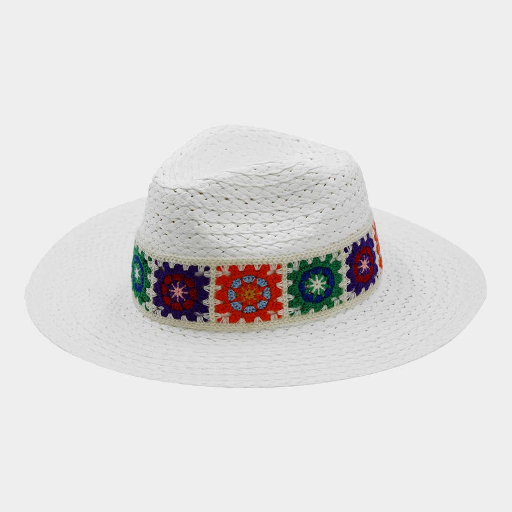 Sensibling Corp. - Floral Crochet Band Straw Hat
: White