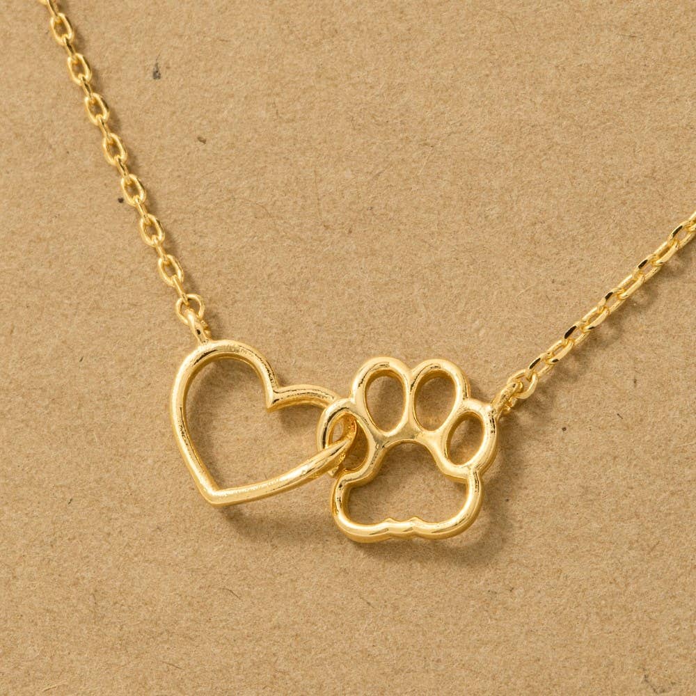 Fame Accessories - Gold Dipped Dog Paw Heart Cutout Pendant Necklace: R
