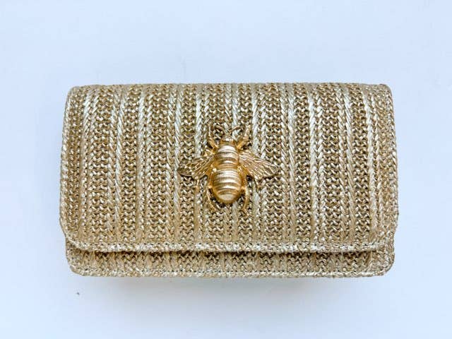Lisi Lerch - Ruby - Gold Fabric Clutch - Charms: Scallop